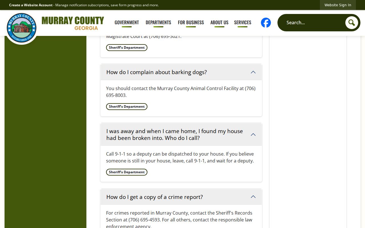 Murray County arrest information FAQ with jail contact guidance