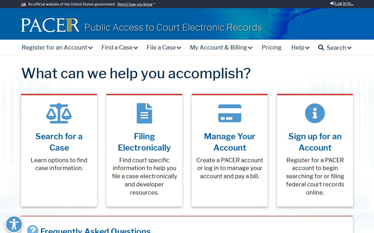 PACER federal court record access service