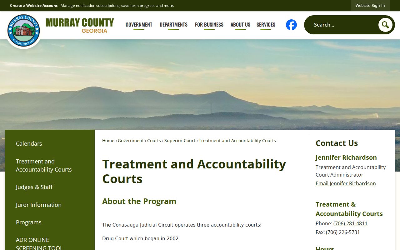 Murray County criminal records treatment and accountability courts