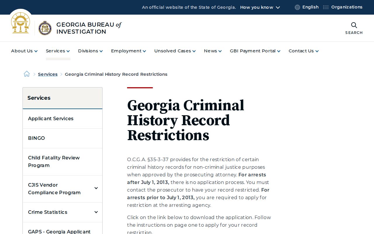 Murray County criminal history Georgia record restriction process
